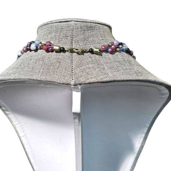 Vintage 70s Lavendar Triple Strand Bead Necklace - Picture 2 of 14